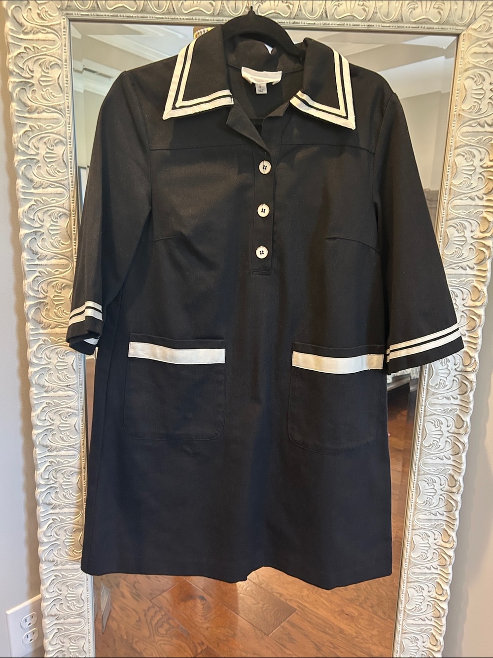 Pomander Place Black Mini Dress with White Trim